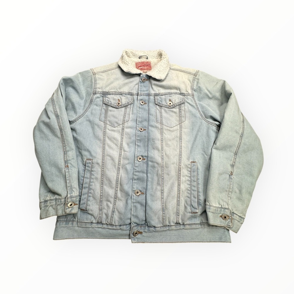 Brooklyn Cloth‎ Mens Sherpa Lined Denim Trucker Jacket Light Wash Blue XL
